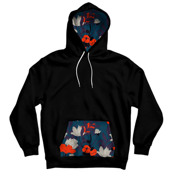 Floral Design Pocket Hoodie